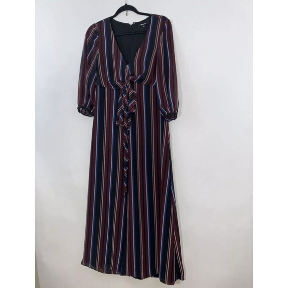 Madewell Wrap Around Maxi Dress in Stockdale Stripe 3/4 Sleeve Women's Size 0 - Picture 8 of 12